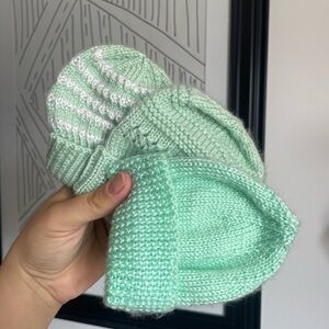 3/$12 (4 hats + 1 bootie set) Mint Green Baby Knit Beanie - Kids Accessories